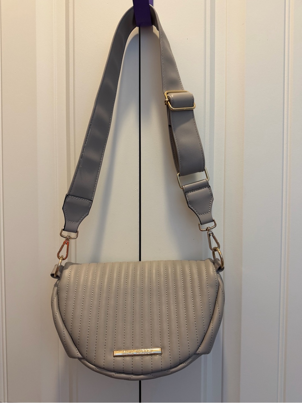 Steve Madden Quilted Light Grey Crossbody Bag with Gold Accent